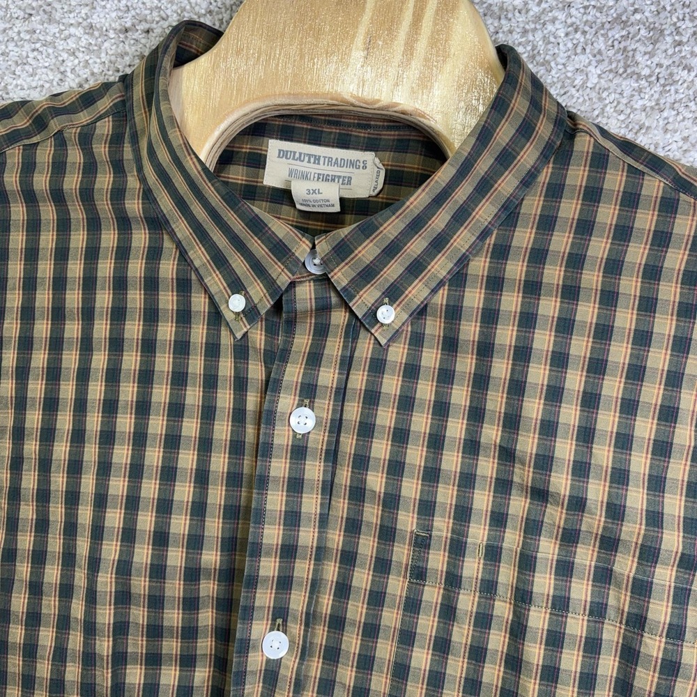 Duluth Trading Co Shirt Mens 3XL Green Check Long Sleeve Button Up Wrinkle Free